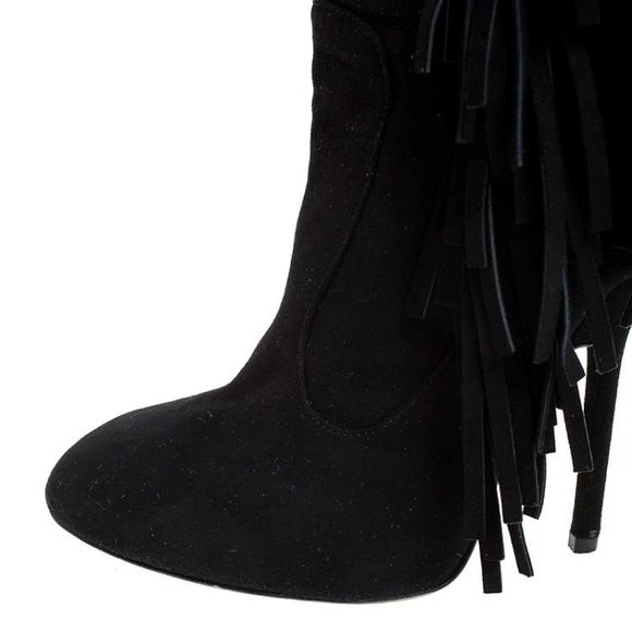 Giuseppe Zanotti Black Suede Fringe Mid Calf Boots - Picture 4 of 12